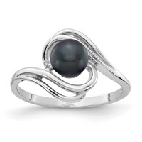14K White Gold 5.5mm Black Freshwater Cultured Pearl Abstract Ring view 1