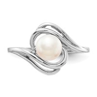 14K White Gold 5.5mm White Freshwater Cultured Pearl Abstract Ring view 4
