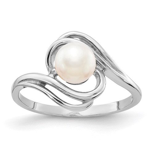 14K White Gold 5.5mm White Freshwater Cultured Pearl Abstract Ring