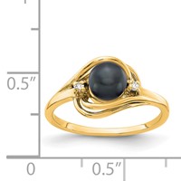 14K 5.5mm Yellow Gold Black Freshwater Cultured Pearl and VS Diamond Ring view 2