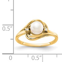 14K 5.5mm Yellow Gold White Freshwater Cultured Pearl and AA Diamond Ring view 2