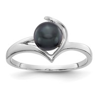 14K White Gold 6mm Black Freshwater Cultured Pearl Ring view 1