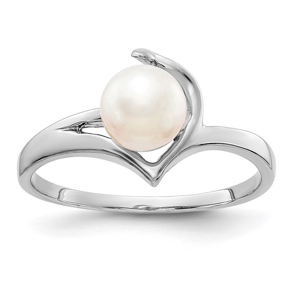 14K White Gold 6mm White Freshwater Cultured Pearl Ring