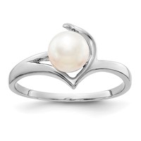 14K White Gold 6mm White Freshwater Cultured Pearl Ring view 1