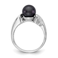 14K White Gold 7mm Black Freshwater Cultured Pearl Ring view 2
