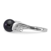 14K White Gold 7mm Black Freshwater Cultured Pearl Ring view 3