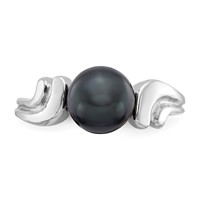 14K White Gold 7mm Black Freshwater Cultured Pearl Ring view 4