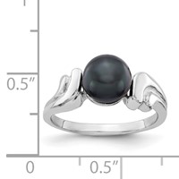 14K White Gold 7mm Black Freshwater Cultured Pearl Ring view 5