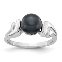 14K White Gold 7mm Black Freshwater Cultured Pearl Ring view 1