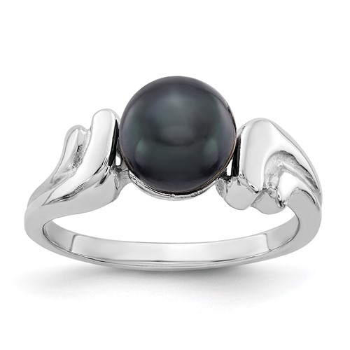 14K White Gold 7mm Black Freshwater Cultured Pearl Ring