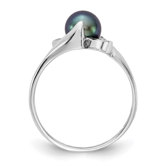 14k White Gold 5.5mm Black Freshwater Cultured Pearl Ring