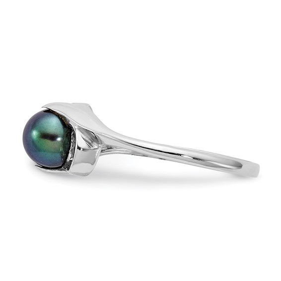 14k White Gold 5.5mm Black Freshwater Cultured Pearl Ring