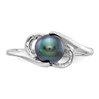 14K White Gold 5.5mm Black Freshwater Cultured Pearl Ring view 4