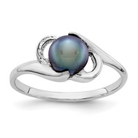 14K White Gold 5.5mm Black Freshwater Cultured Pearl Ring view 1