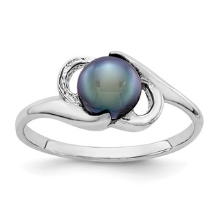 14k White Gold 5.5mm Black Freshwater Cultured Pearl Ring