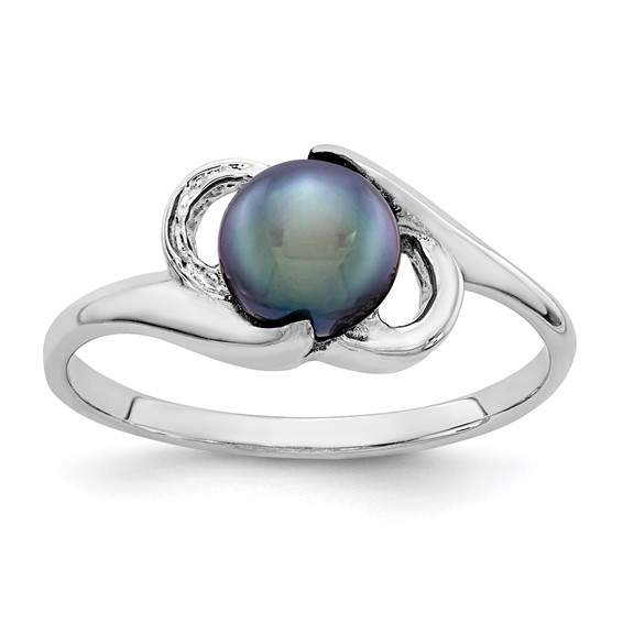 14k White Gold 5.5mm Black Freshwater Cultured Pearl Ring