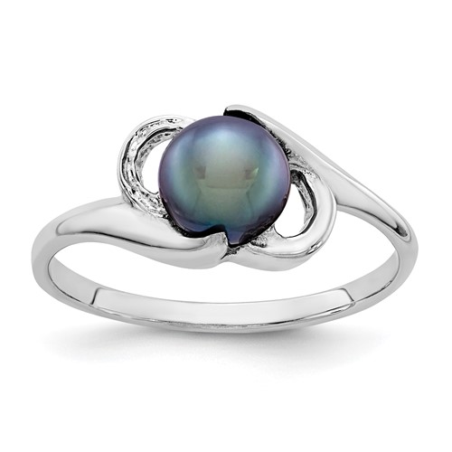 14K White Gold 5.5mm Black Freshwater Cultured Pearl Ring