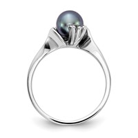 14K White Gold 6mm Black Freshwater Cultured Pearl and 0.07 Carat VS Diamond Ring view 2