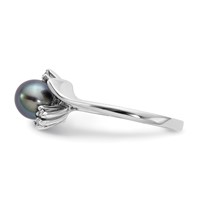 14K White Gold 6mm Black Freshwater Cultured Pearl and 0.07 Carat VS Diamond Ring view 3