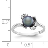 14K White Gold 6mm Black Freshwater Cultured Pearl and 0.07 Carat VS Diamond Ring view 5