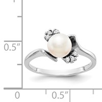 14K White Gold 6mm White Freshwater Cultured Pearl and 0.07 Carat VS Diamond Ring view 2