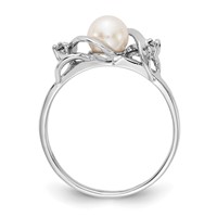 14K White Gold 5.5mm White Freshwater Cultured Pearl and AA Diamond Ring view 2