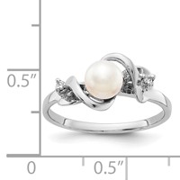 14K White Gold 5.5mm White Freshwater Cultured Pearl and AA Diamond Ring view 5