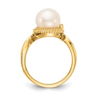 14K 8.5mm Yellow Gold White Freshwater Cultured Pearl and Aaa Diamond Ring view 2