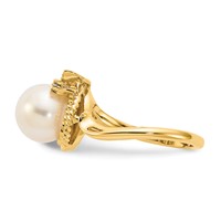 14K 8.5mm Yellow Gold White Freshwater Cultured Pearl and Aaa Diamond Ring view 3