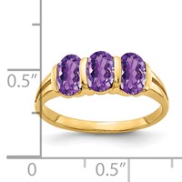 14K Yellow Gold 6x4mm Oval Amethyst 3-Stone Ring view 2
