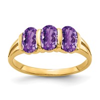 14K Yellow Gold 6x4mm Oval Amethyst 3-Stone Ring view 1