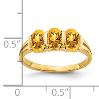14K Yellow Gold 6x4mm Oval Citrine 3-Stone Ring view 2