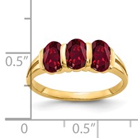 14K Yellow Gold 6x 4mm Oval Lab-Created Ruby 3-Stone Ring view 2