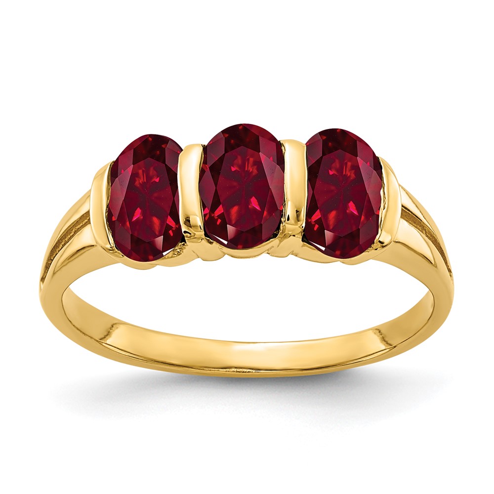 14K Yellow Gold 6x 4mm Oval Lab-Created Ruby 3-Stone Ring