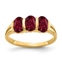 14K Yellow Gold 6x 4mm Oval Lab-Created Ruby 3-Stone Ring view 1
