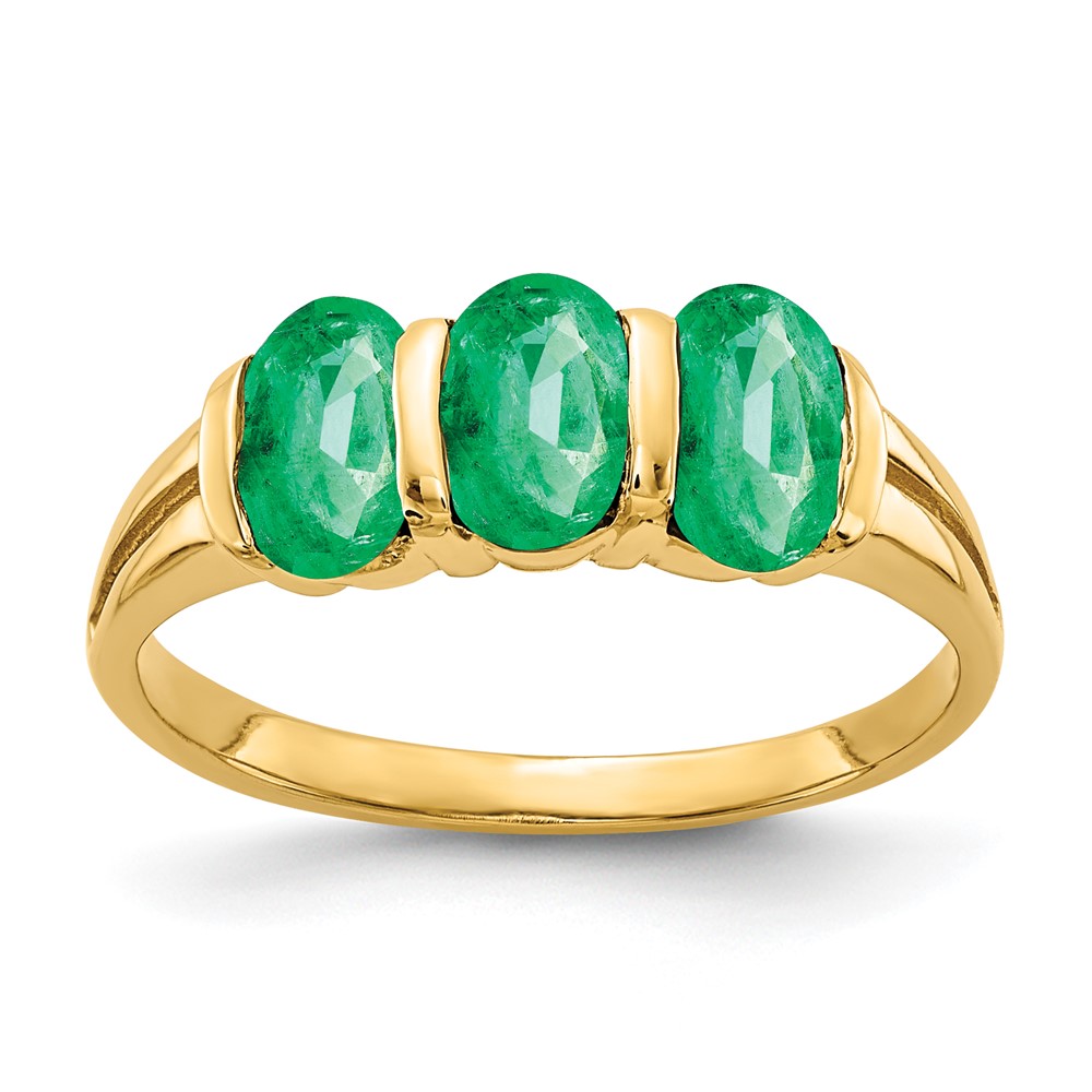 14K Yellow Gold 6x4mm Oval Emerald 3-Stone Ring