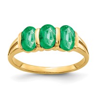 14K Yellow Gold 6x4mm Oval Emerald 3-Stone Ring view 1