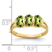 14K Yellow Gold 6x4mm Oval Peridot 3-Stone Ring view 2
