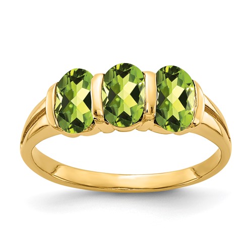 14K Yellow Gold 6x 4mm Oval Peridot 3-Stone Ring