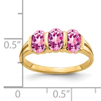 14K Yellow Gold 6x4mm Oval Pink Sapphire 3-Stone Ring view 2
