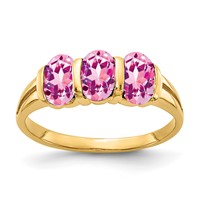 14K Yellow Gold 6x4mm Oval Pink Sapphire 3-Stone Ring view 1