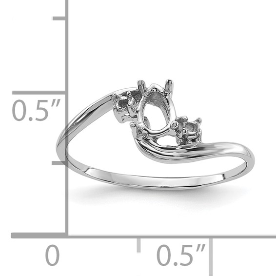 14k White Gold Polished Holds 2-1.5mm Round and  1-6x4 Pear Gemstone Ring Mounting