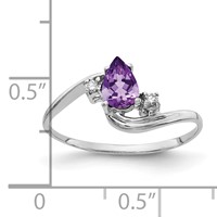 14K White Gold 6x 4mm Pear Amethyst and AA Diamond Bypass Ring view 2