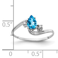 14K White Gold 6x 4mm Pear Blue Topaz and AA Diamond Bypass Ring view 2