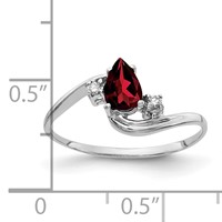 14K White Gold 6x 4mm Pear Garnet and Aaa Diamond Bypass Ring view 2
