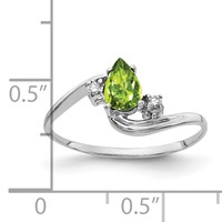 14K White Gold 6x 4mm Pear Peridot and Aaa Diamond Bypass Ring view 2