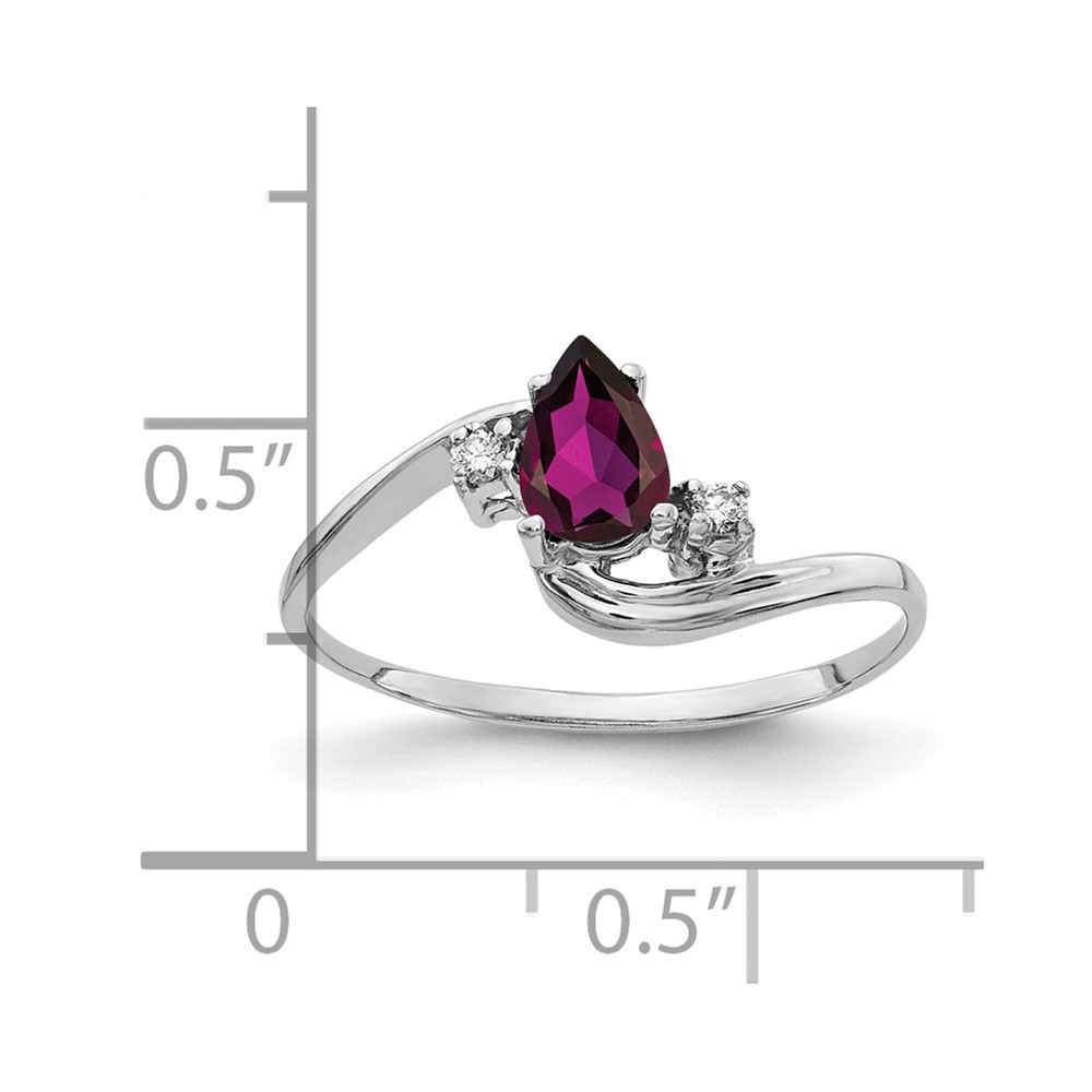 14k White Gold 6x4mm Pear Rhodolite Garnet AA Diamond ring (Y2039RG/AA)