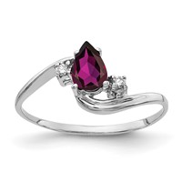 14K White Gold 6x 4mm Pear Rhodolite Garnet and AA Diamond Bypass Ring view 1