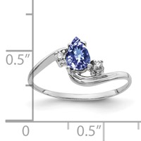 14K White Gold 6x 4mm Pear Tanzanite and VS Diamond Ring view 2