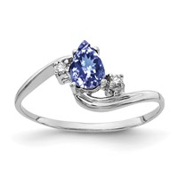 14K White Gold 6x 4mm Pear Tanzanite and VS Diamond Ring view 1